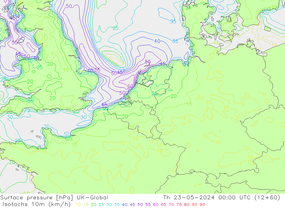 Eşrüzgar Hızları (km/sa) UK-Global Per 23.05.2024 00 UTC