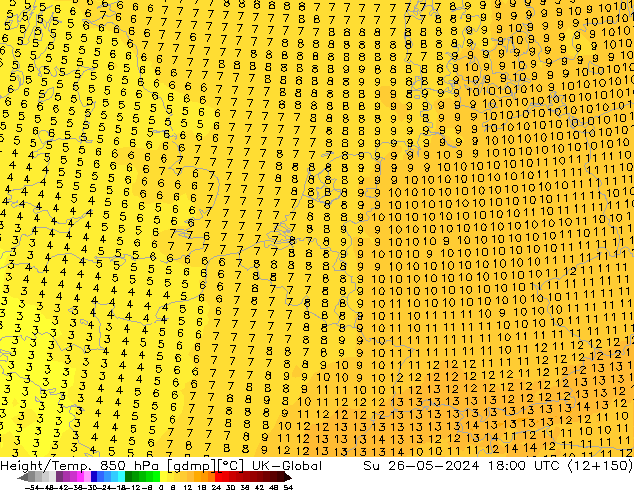 Hoogte/Temp. 850 hPa UK-Global zo 26.05.2024 18 UTC