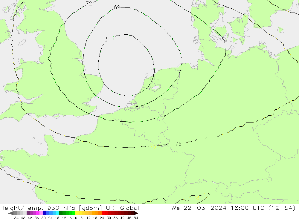 Height/Temp. 950 hPa UK-Global St 22.05.2024 18 UTC