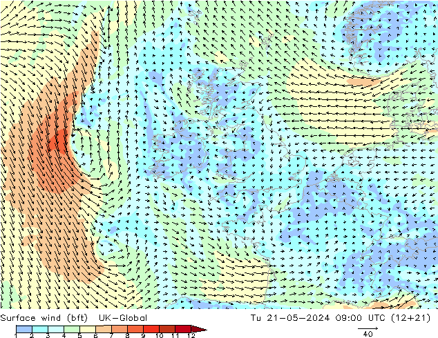 Rüzgar 10 m (bft) UK-Global Sa 21.05.2024 09 UTC