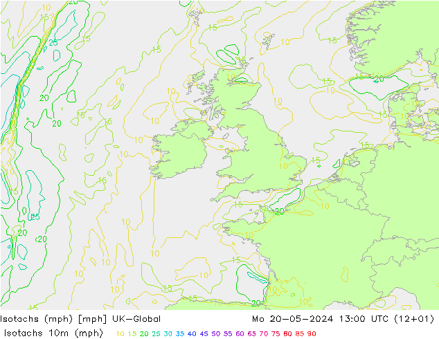 Isotachen (mph) UK-Global Mo 20.05.2024 13 UTC