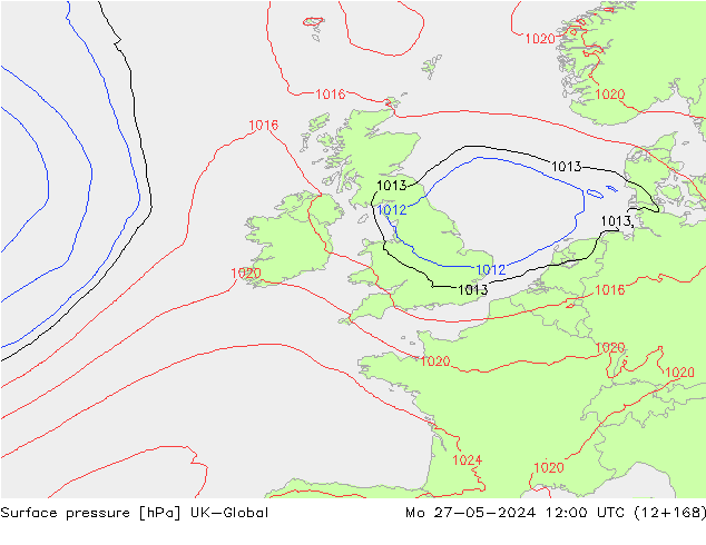 pressão do solo UK-Global Seg 27.05.2024 12 UTC