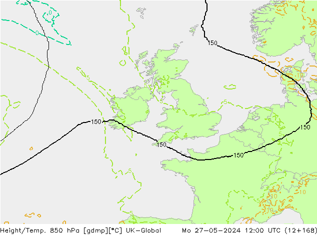 Height/Temp. 850 hPa UK-Global Mo 27.05.2024 12 UTC