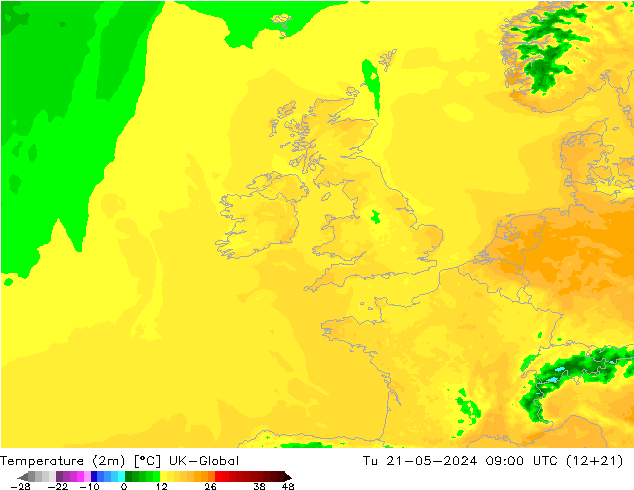 Sıcaklık Haritası (2m) UK-Global Sa 21.05.2024 09 UTC