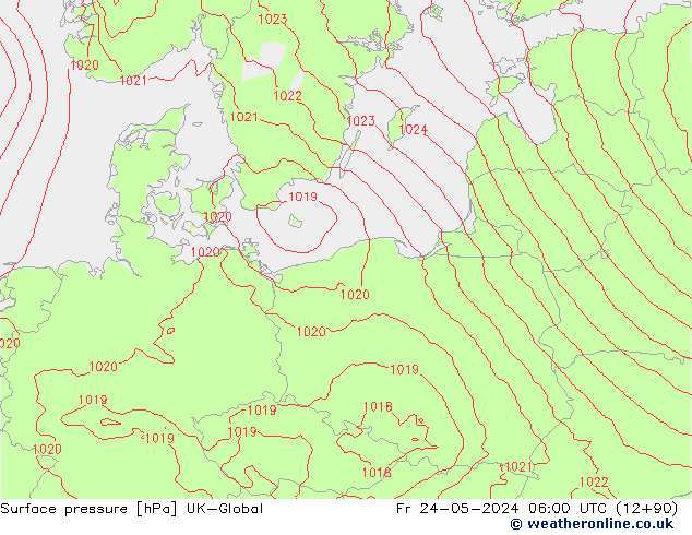 Atmosférický tlak UK-Global Pá 24.05.2024 06 UTC