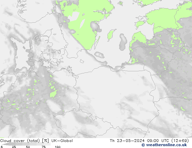 zachmurzenie (suma) UK-Global czw. 23.05.2024 09 UTC