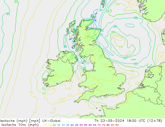Isotachs (mph) UK-Global чт 23.05.2024 18 UTC