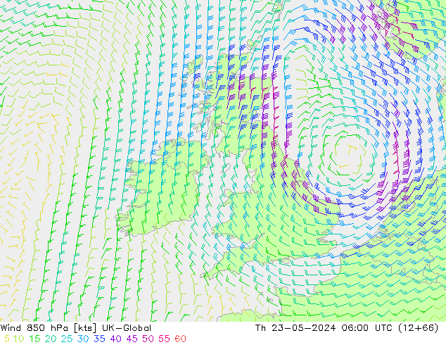 ветер 850 гПа UK-Global чт 23.05.2024 06 UTC