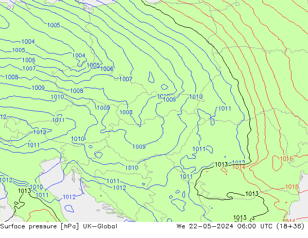 Luchtdruk (Grond) UK-Global wo 22.05.2024 06 UTC