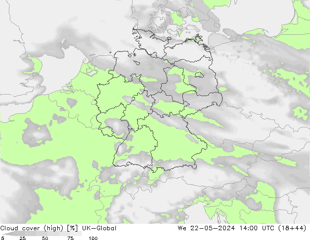 Nuages (élevé) UK-Global mer 22.05.2024 14 UTC