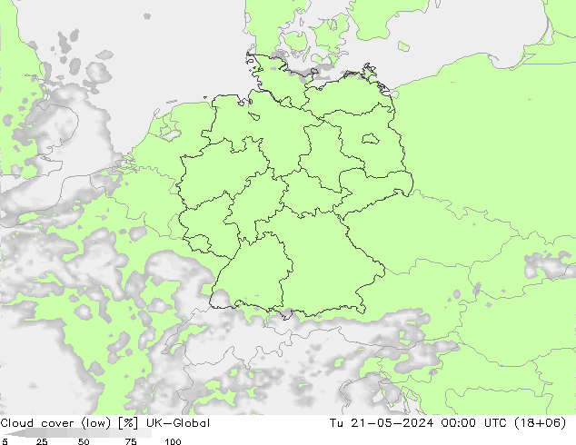 Bewolking (Laag) UK-Global di 21.05.2024 00 UTC