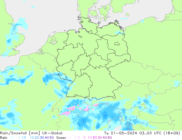 Regen/Schneefall UK-Global Di 21.05.2024 03 UTC