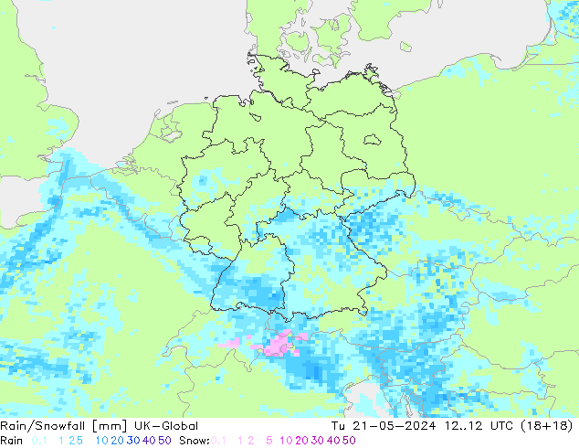 Rain/Snowfall UK-Global  21.05.2024 12 UTC