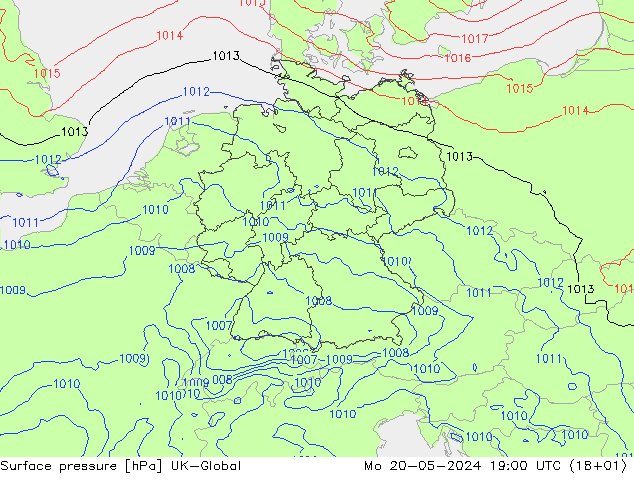 Atmosférický tlak UK-Global Po 20.05.2024 19 UTC