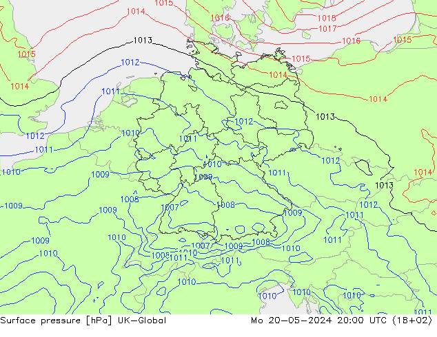 Surface pressure UK-Global Mo 20.05.2024 20 UTC