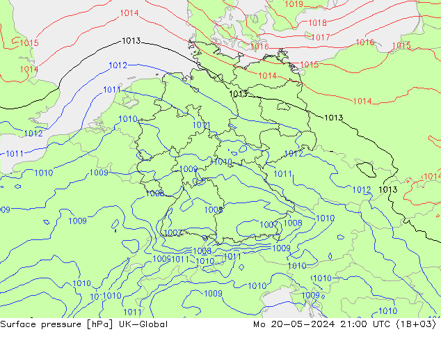 地面气压 UK-Global 星期一 20.05.2024 21 UTC