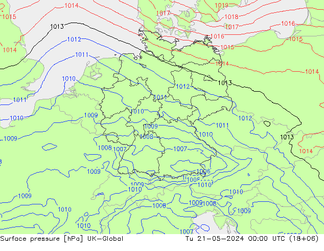 Presión superficial UK-Global mar 21.05.2024 00 UTC