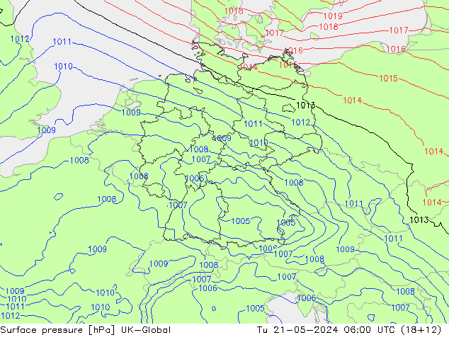 地面气压 UK-Global 星期二 21.05.2024 06 UTC