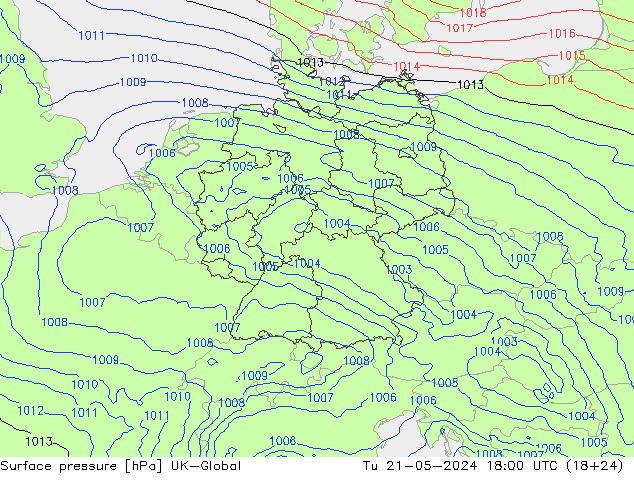 地面气压 UK-Global 星期二 21.05.2024 18 UTC