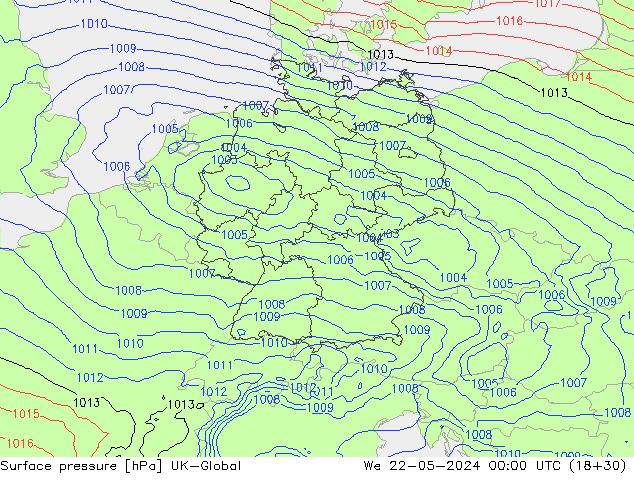 Atmosférický tlak UK-Global St 22.05.2024 00 UTC