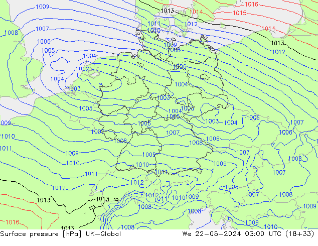 Atmosférický tlak UK-Global St 22.05.2024 03 UTC