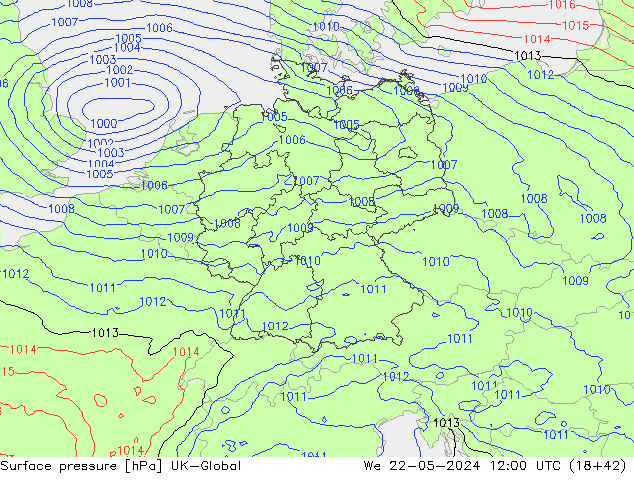 Surface pressure UK-Global We 22.05.2024 12 UTC