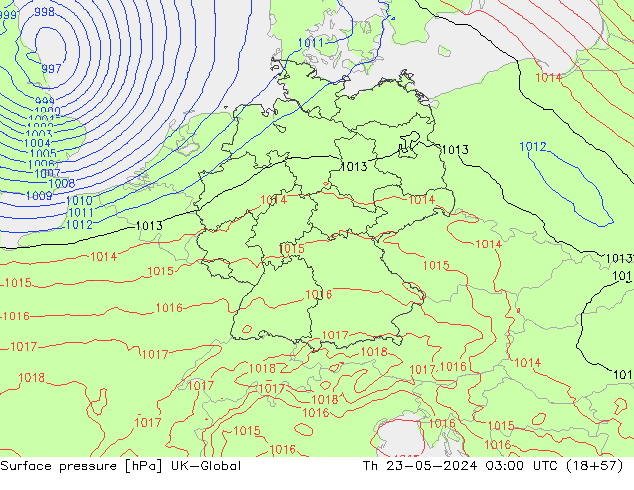 Atmosférický tlak UK-Global Čt 23.05.2024 03 UTC