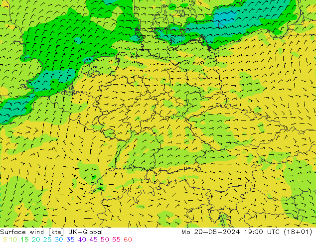 Vento 10 m UK-Global lun 20.05.2024 19 UTC