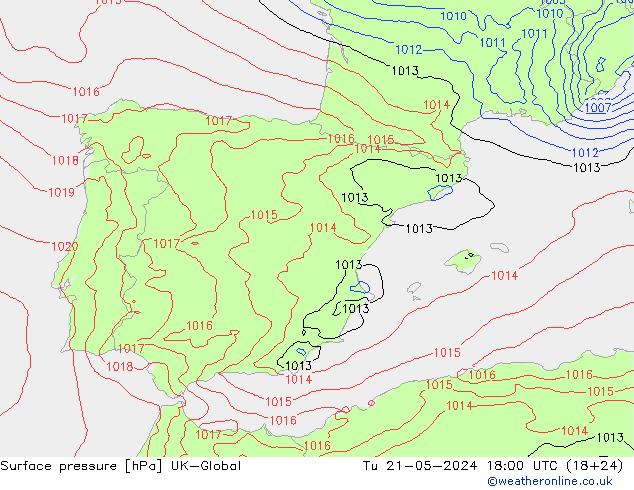 pression de l'air UK-Global mar 21.05.2024 18 UTC