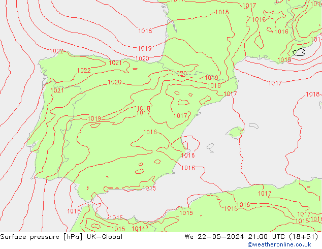 Yer basıncı UK-Global Çar 22.05.2024 21 UTC