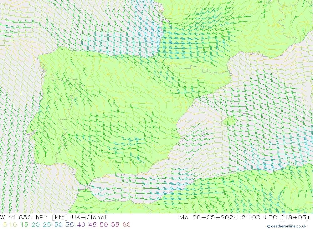 Wind 850 hPa UK-Global Mo 20.05.2024 21 UTC