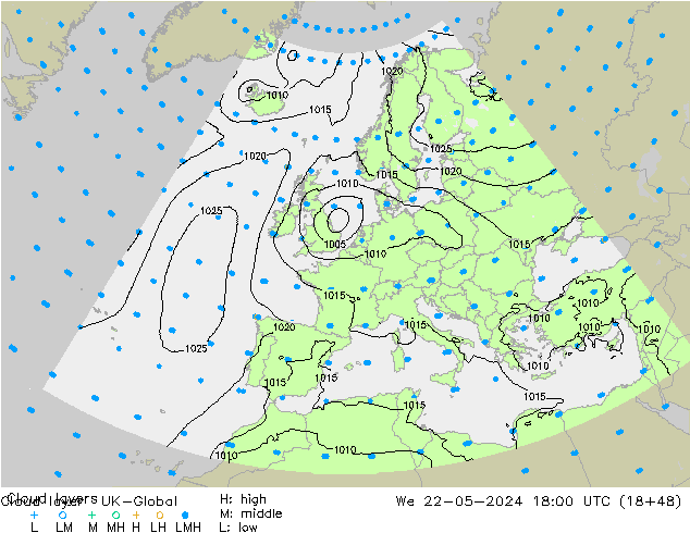 Wolkenlagen UK-Global wo 22.05.2024 18 UTC