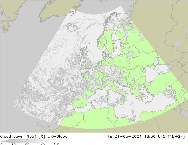 Bewolking (Laag) UK-Global di 21.05.2024 18 UTC