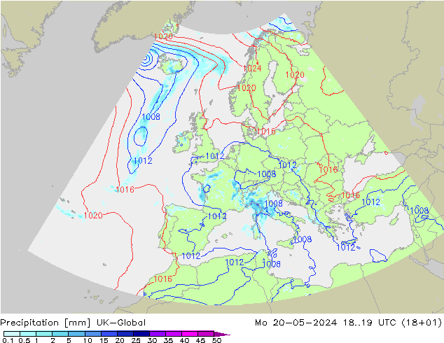 Precipitation UK-Global Mo 20.05.2024 19 UTC