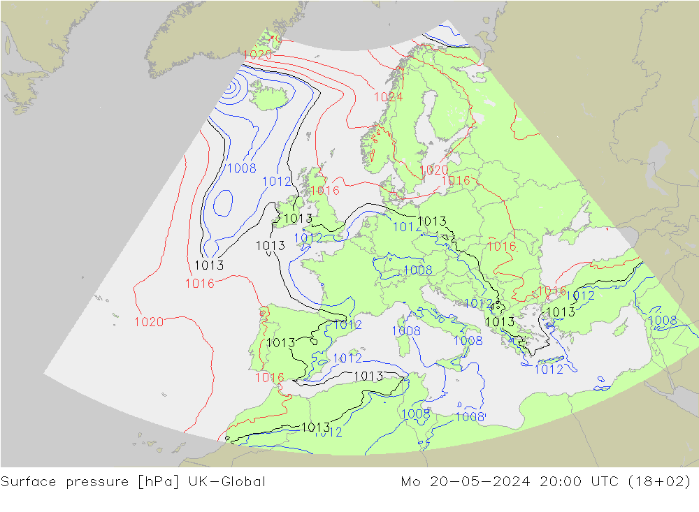 Atmosférický tlak UK-Global Po 20.05.2024 20 UTC