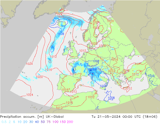 Precipitation accum. UK-Global  21.05.2024 00 UTC