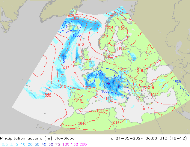 Precipitation accum. UK-Global  21.05.2024 06 UTC