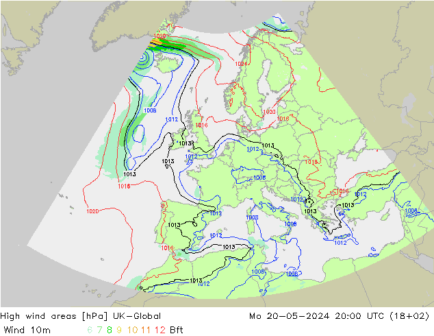 High wind areas UK-Global Mo 20.05.2024 20 UTC