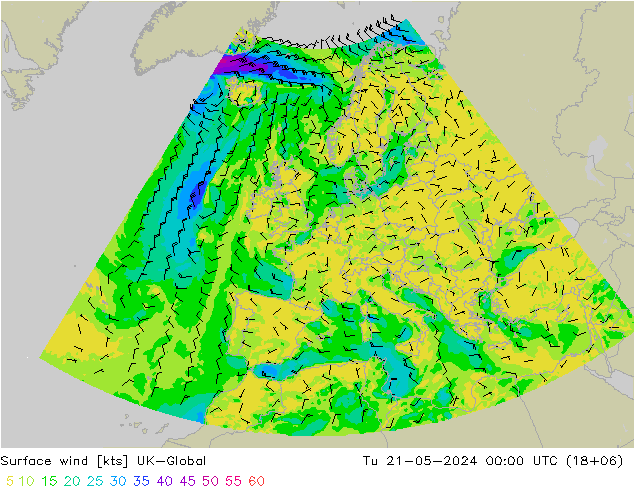 Surface wind UK-Global Tu 21.05.2024 00 UTC