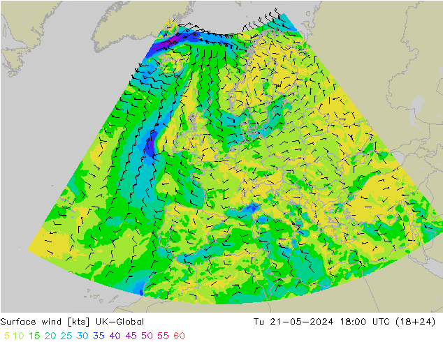 Vent 10 m UK-Global mar 21.05.2024 18 UTC