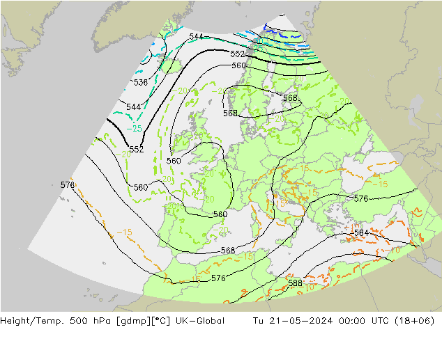 Height/Temp. 500 hPa UK-Global 星期二 21.05.2024 00 UTC