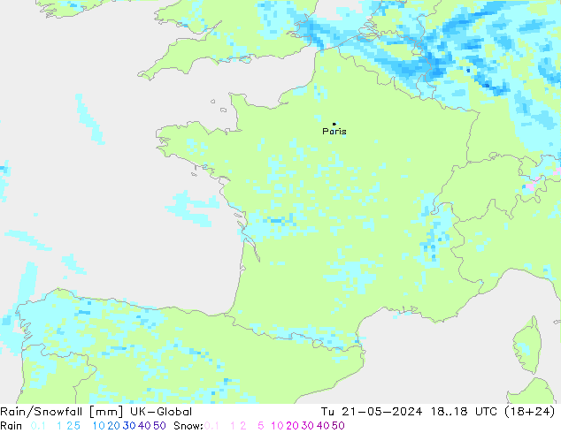 Rain/Snowfall UK-Global  21.05.2024 18 UTC