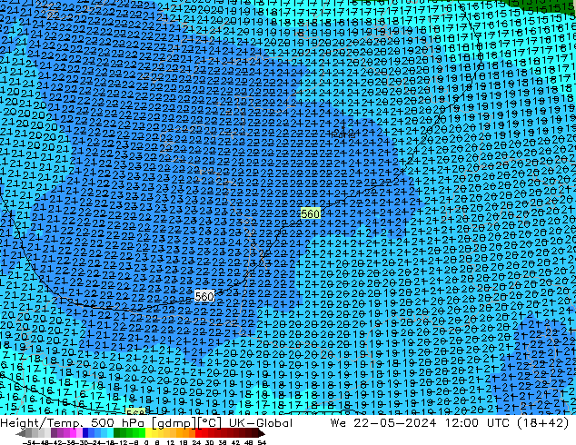 Height/Temp. 500 hPa UK-Global We 22.05.2024 12 UTC