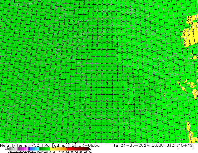 Height/Temp. 700 hPa UK-Global mar 21.05.2024 06 UTC