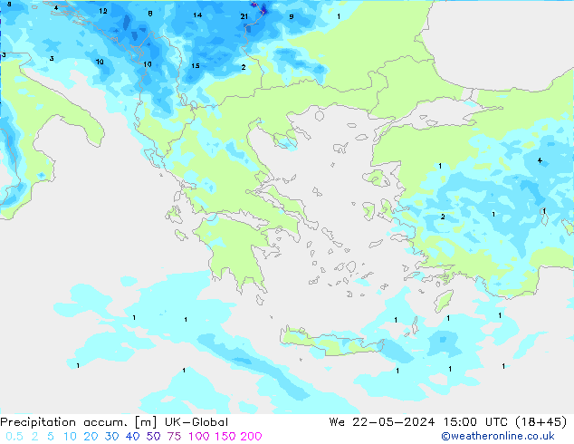 Precipitation accum. UK-Global  22.05.2024 15 UTC