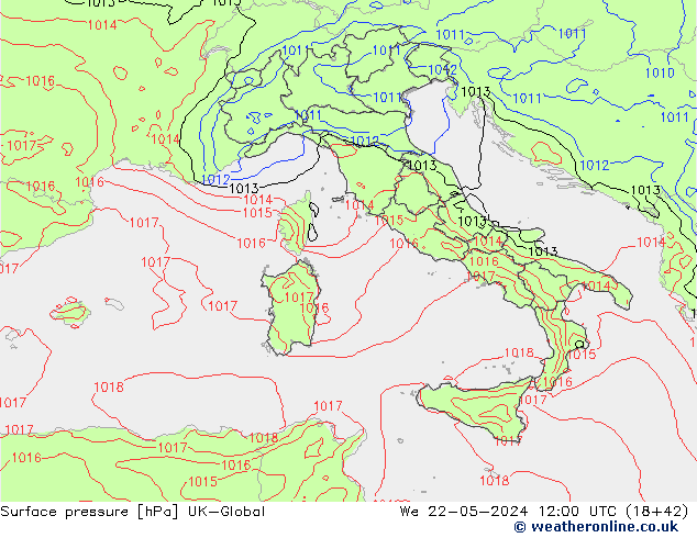 Surface pressure UK-Global We 22.05.2024 12 UTC