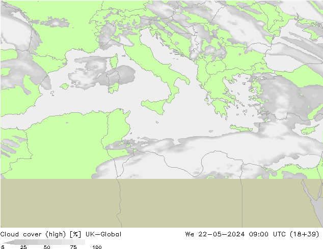Bewolking (Hoog) UK-Global wo 22.05.2024 09 UTC