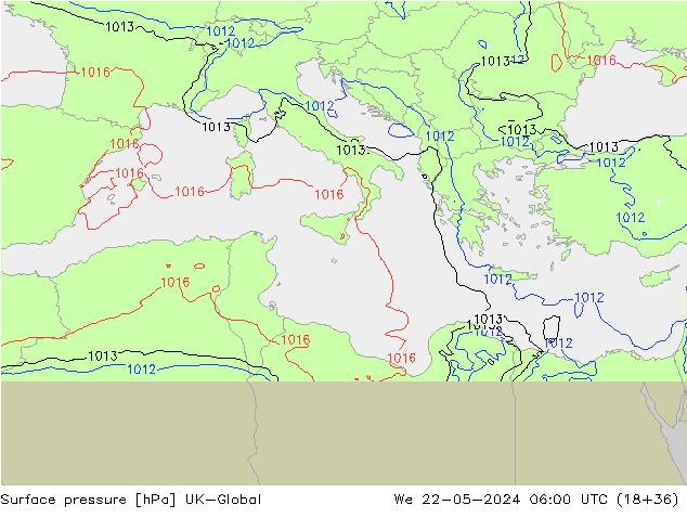 приземное давление UK-Global ср 22.05.2024 06 UTC