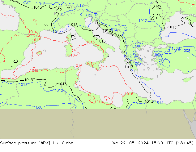 Surface pressure UK-Global We 22.05.2024 15 UTC
