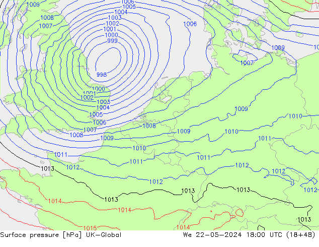 pression de l'air UK-Global mer 22.05.2024 18 UTC